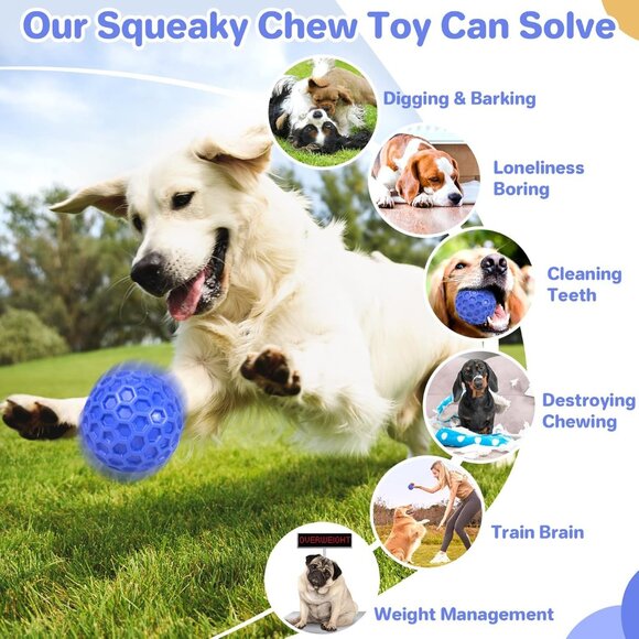 Indestructible Squeaky Dog Ball, Relieves Anxiety, Cleans Teeth, Interactive Che - Picture 5 of 8